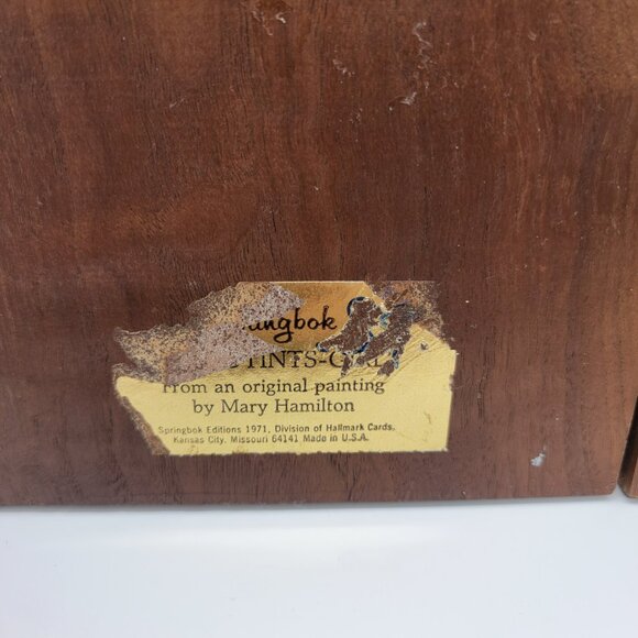 2 Vintage 1971 Hallmark Whimsical Mary Hamilton Green Woodtints Plaques Boy Girl - Picture 5 of 7